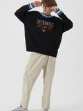 Bear Print Contrast Color Knit sweater
