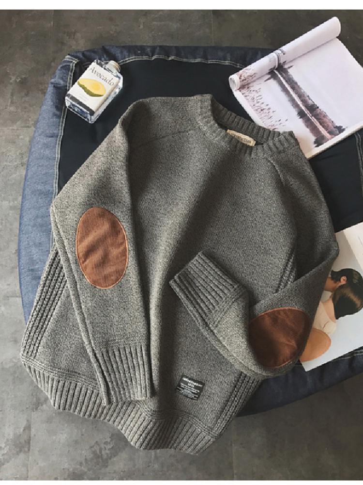 Pullover Patch Color Contrast Thickened Sweater