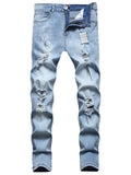 Men's Jeans Distressed Frayed Zip Fly Side Pocket Low Waist Long Skinny Jeans