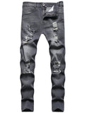 Men's Jeans Distressed Frayed Zip Fly Side Pocket Low Waist Long Skinny Jeans