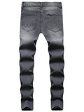 Men's Jeans Distressed Frayed Zip Fly Side Pocket Low Waist Long Skinny Jeans