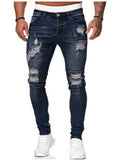 Men's Jeans Distressed Frayed Zip Fly Side Pocket Low Waist Long Skinny Jeans