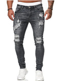 Men's Jeans Distressed Frayed Zip Fly Side Pocket Low Waist Long Skinny Jeans