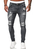 Men's Jeans Distressed Frayed Zip Fly Side Pocket Low Waist Long Skinny Jeans