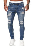 Men's Jeans Distressed Frayed Zip Fly Side Pocket Low Waist Long Skinny Jeans