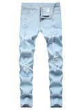 Elastic Ripped Tie Feet Jeans