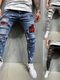 Printed Ripped Patch Tie Feet Jeans